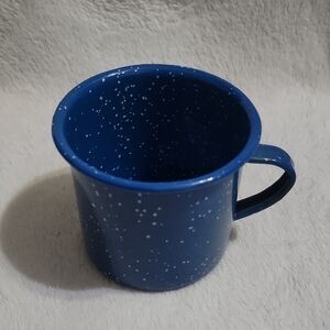 Vintage Blue And White Speckled Enamelware Mug